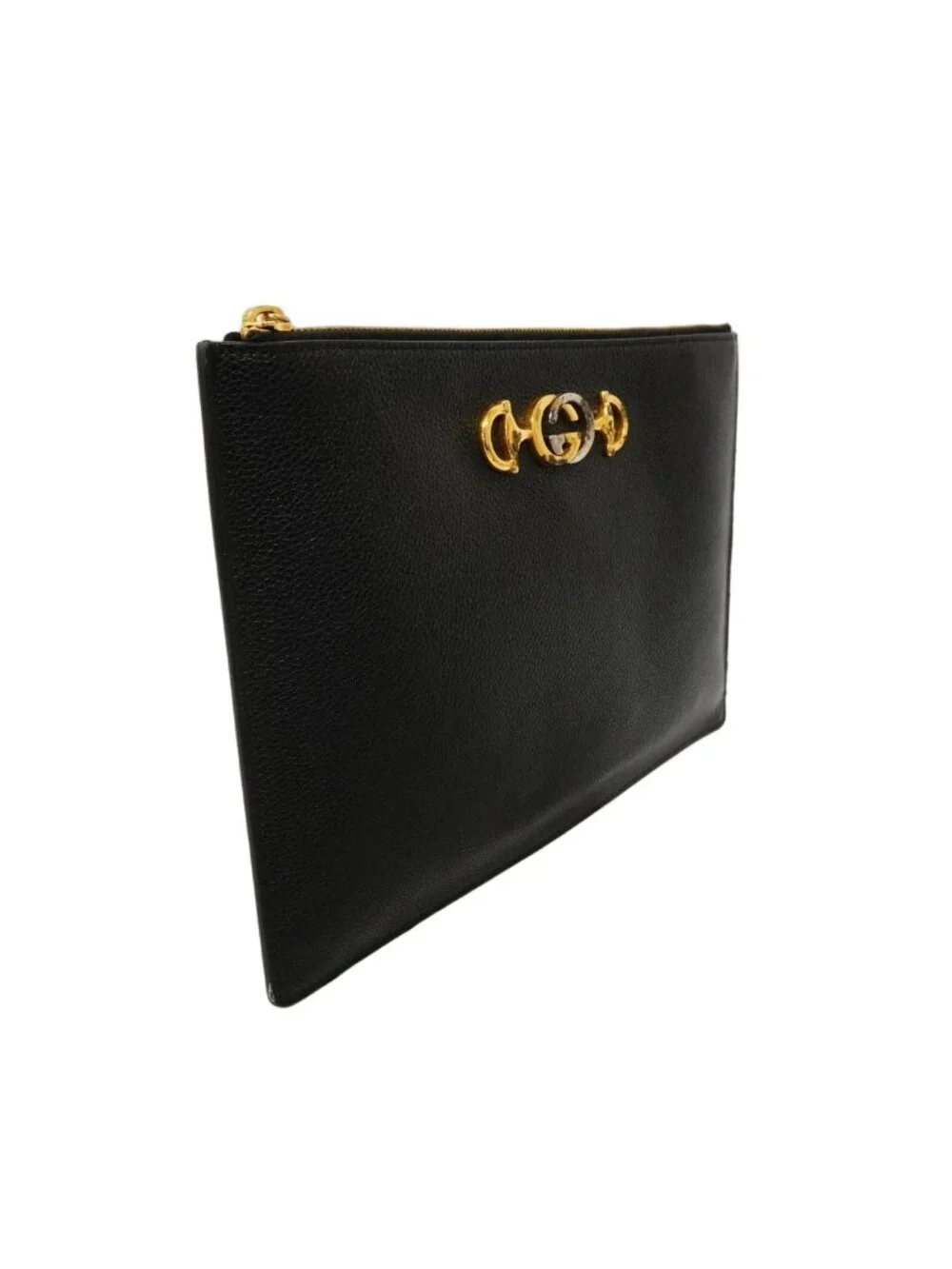 Gucci Clutch Zumi Leather Black Gold Silver